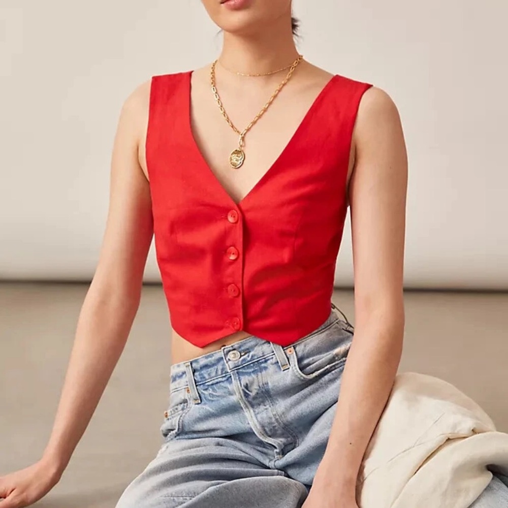 Mare Mare x Anthropologie Cross Back V Neck Vest Tank Red size Medium $98